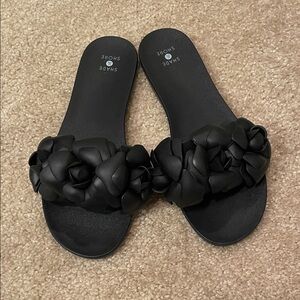 Shade & Shore Black Floral Embellished Sandals